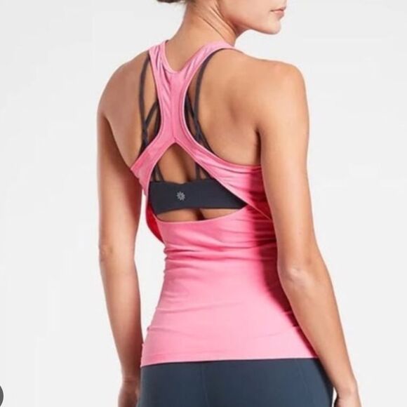 Athleta Contemplation Tank Top Pink Glow Size Medium High Neck - Picture 1 of 10
